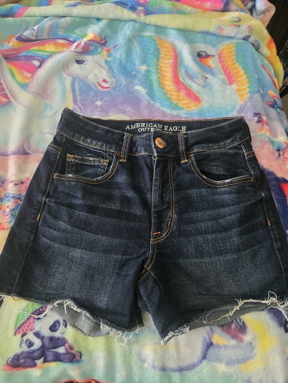American Eagle Outfitters Dark Wash Denim Cutoff Shorts Stretch - Dark Blue